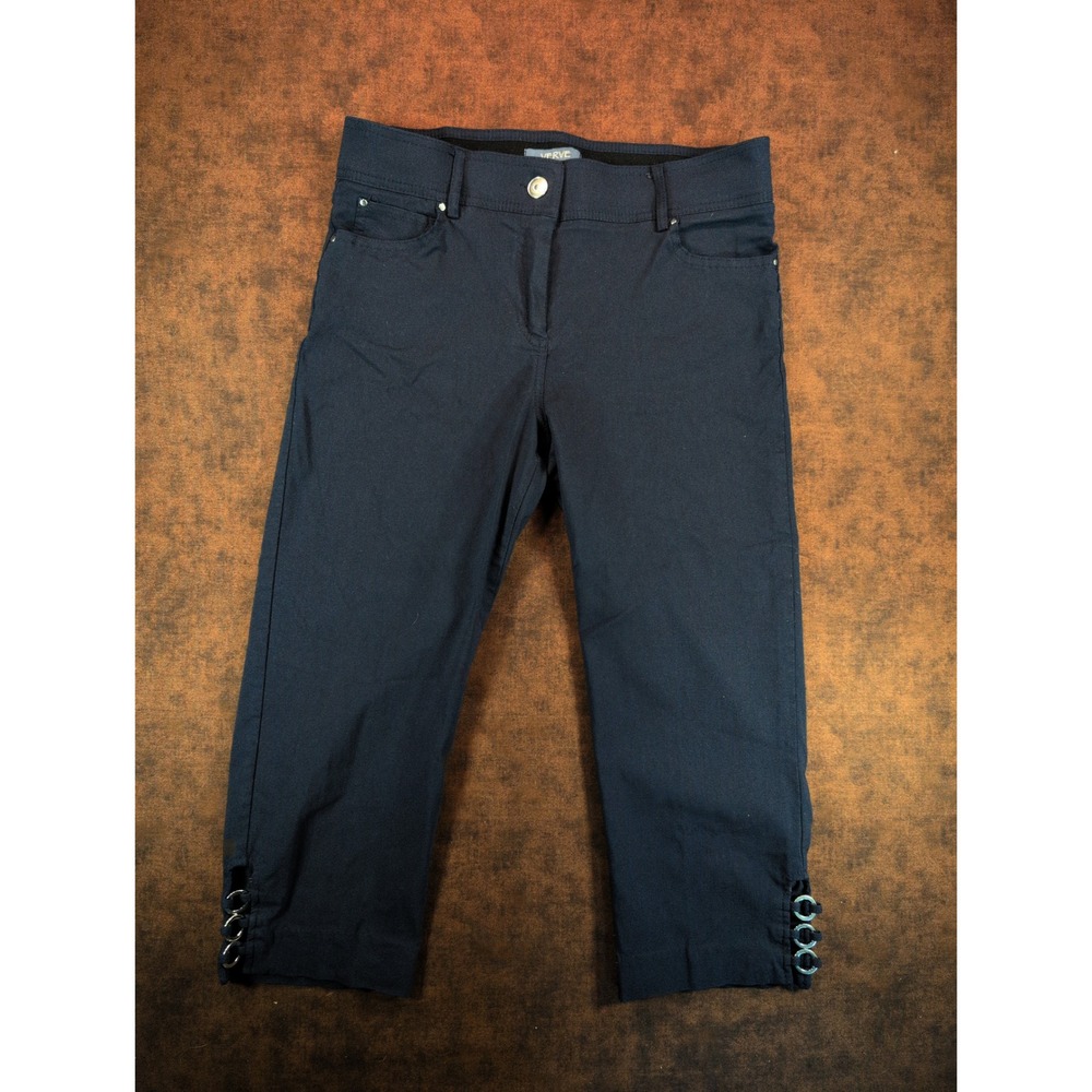 Verve Blues Navy Blue Capri Pants Size 10 O-Ring Hem Detail Stretch Cropped Pant